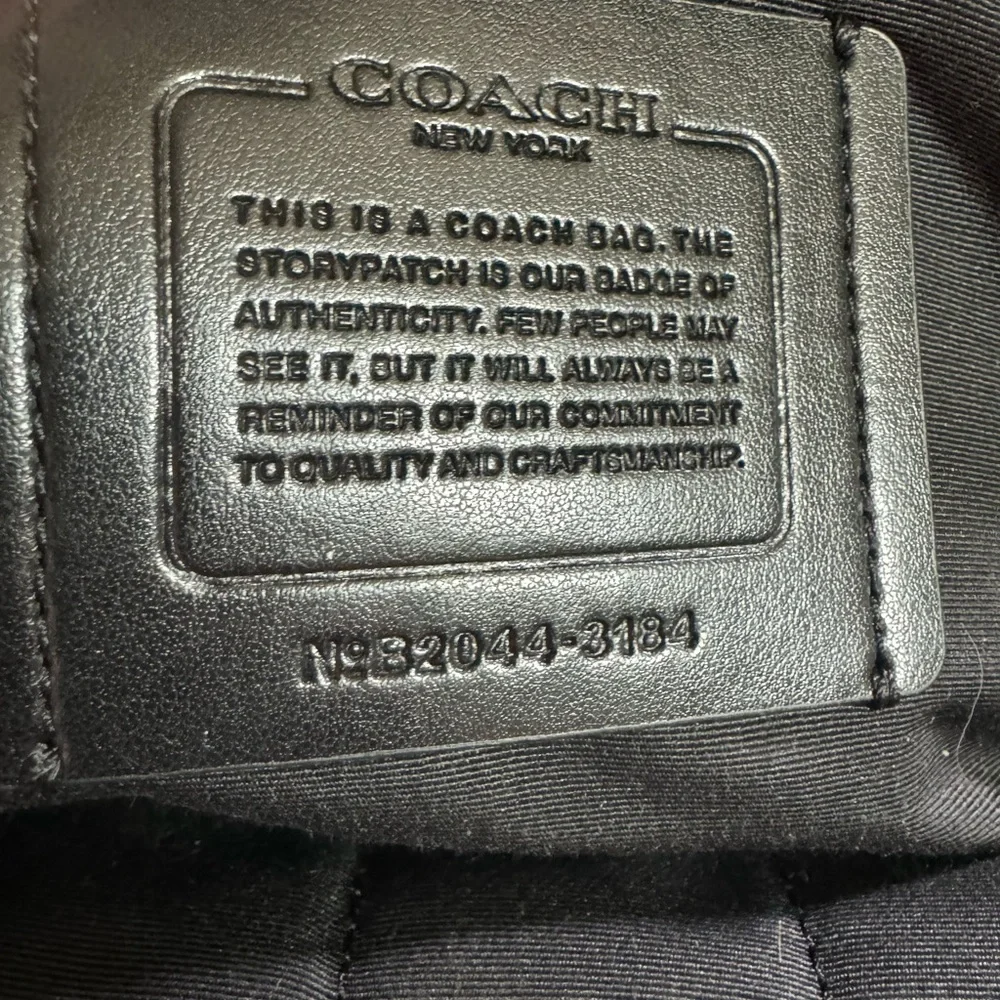Coach Black Leather Backpack with Brown and Navy Stripes